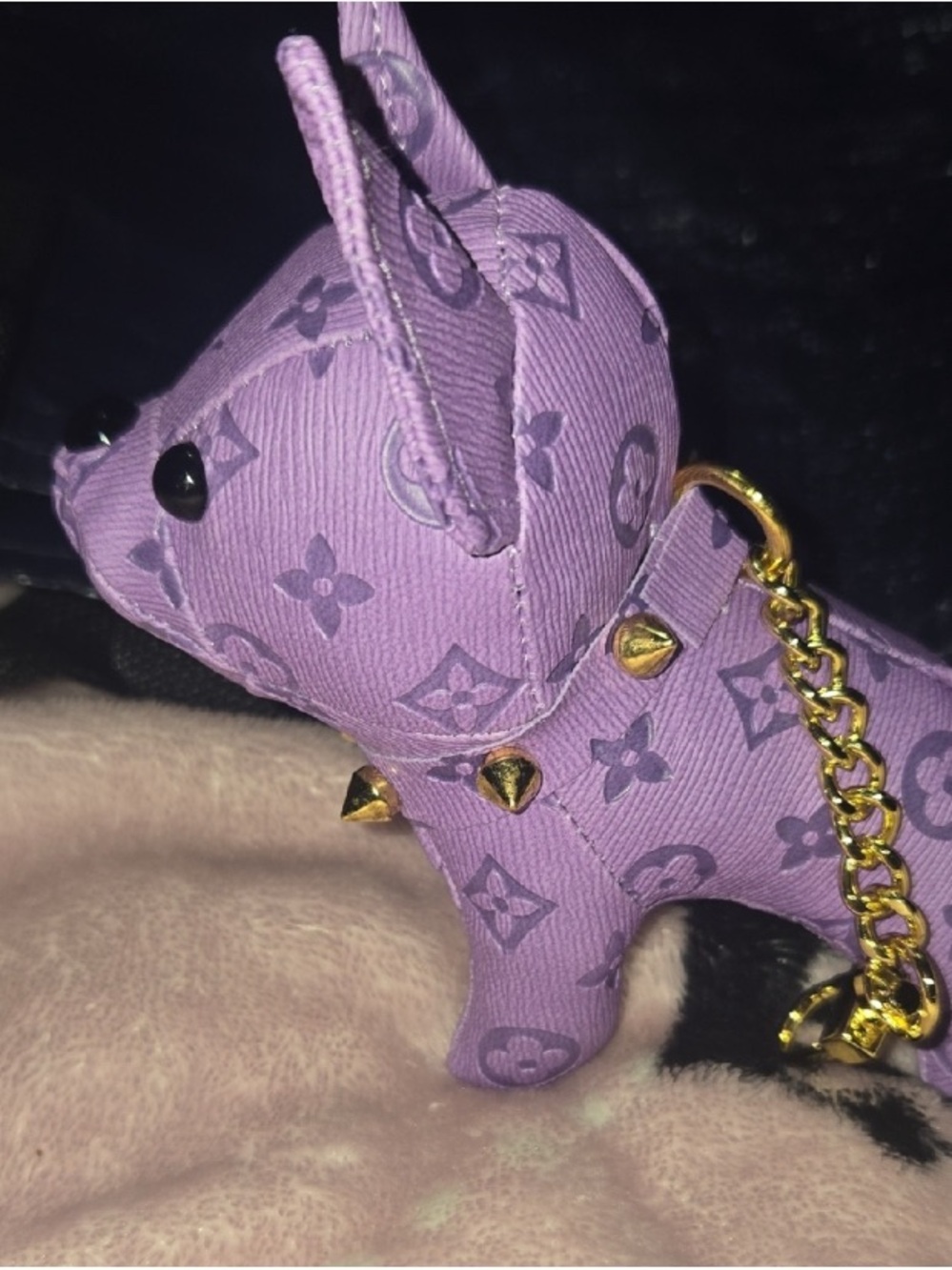 Louis Vuitton Lilac Monogram Dog Charm with Gold Hardware